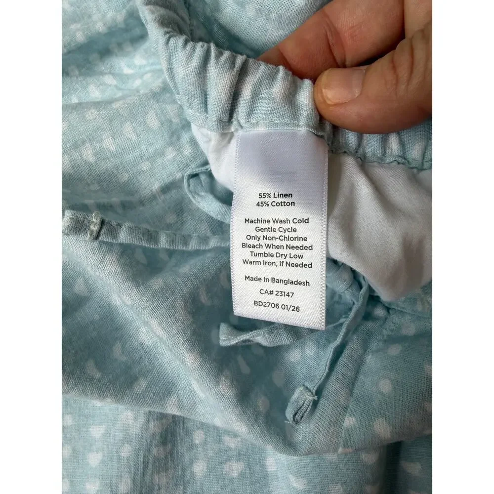 NWT Haven Well Within Cotton Linen Faded Dot Pajama Set Medium Saltwater Blue
